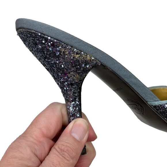 Hale Bob Bo Blue Glitter Heels Rhinestones Jewels Bows 8.5 Slides Mules - Picture 11 of 11